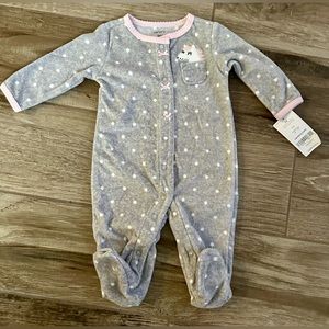 Polka Dots / Unicorn, baby girl footed pajamas, size 3 mo., Brand: Carter’s, New